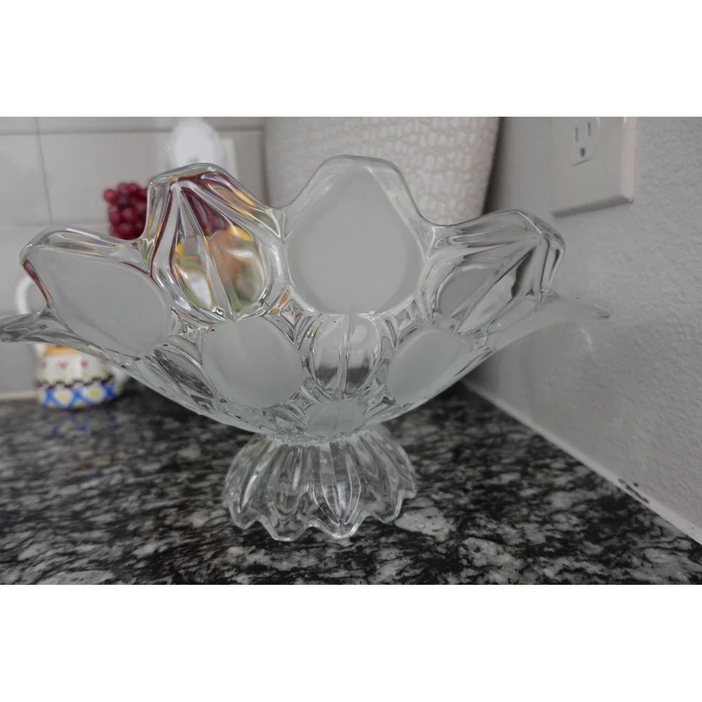 Crystal clear industries Moravia pattern press glass footed centerpiece‎ bowl